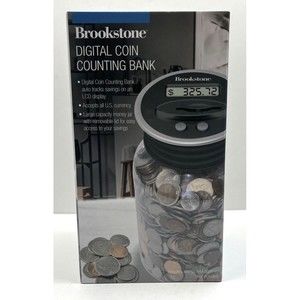 Brookstone Digital Coin Counting Bank - LCD Display - Large Capacity Money Jar